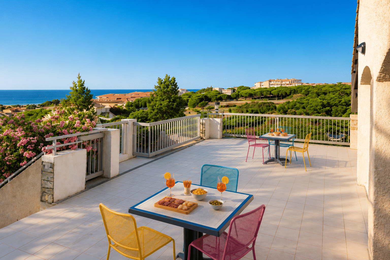 Village Vacances-ULVF - Les Romarins - St Pierre la mer - Bar terrasse avec vue mer
